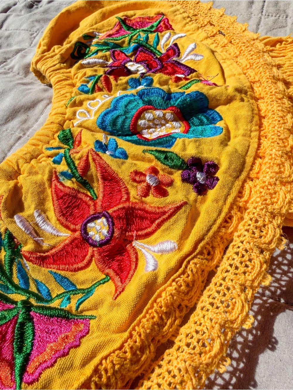 Traditional Peasant Campesino Mexican Dress 2t Yellow Vibrant Vintage Fiesta - Picture 2 of 6